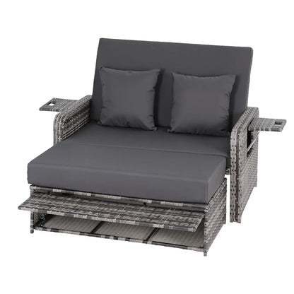 Gardeon Outdoor Day Bed Sun Lounge Setting Wicker Lounger Patio Furniture Grey - Image 2
