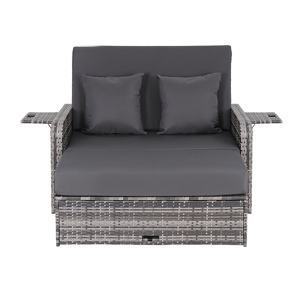Gardeon Outdoor Day Bed Sun Lounge Setting Wicker Lounger Patio Furniture Grey - Image 3