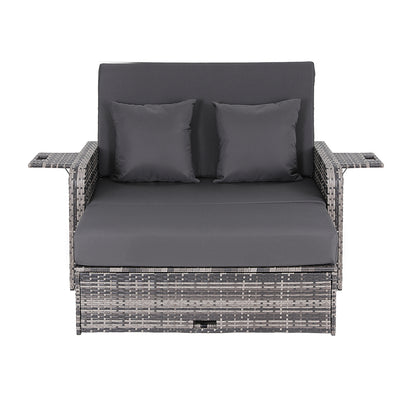 Gardeon Outdoor Day Bed Sun Lounge Setting Wicker Lounger Patio Furniture Grey - Image 3