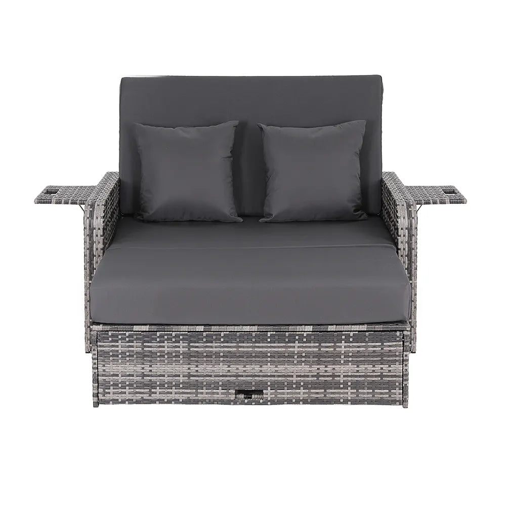 Gardeon Outdoor Day Bed Sun Lounge Setting Wicker Lounger Patio Furniture Grey - Image 4