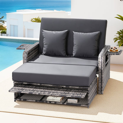 Gardeon Outdoor Day Bed Sun Lounge Setting Wicker Lounger Patio Furniture Grey - Image 7