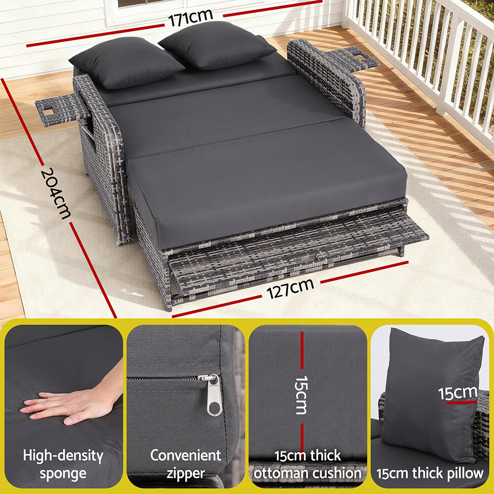 Gardeon Outdoor Day Bed Sun Lounge Setting Wicker Lounger Patio Furniture Grey - Image 8