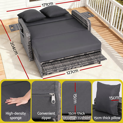 Gardeon Outdoor Day Bed Sun Lounge Setting Wicker Lounger Patio Furniture Grey - Image 8