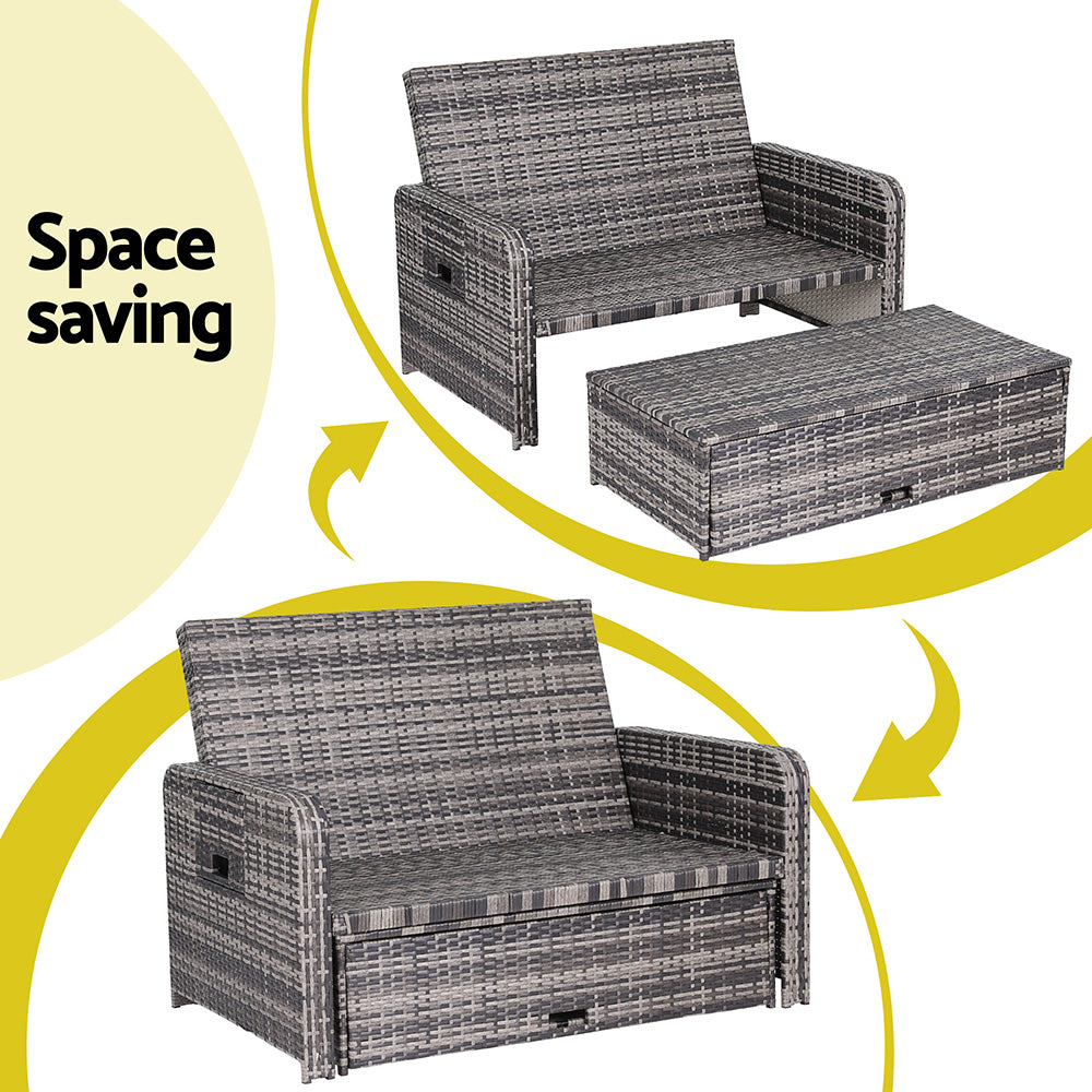 Gardeon Outdoor Day Bed Sun Lounge Setting Wicker Lounger Patio Furniture Grey - Image 9