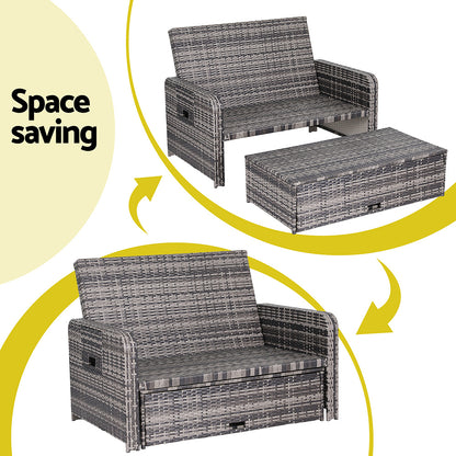 Gardeon Outdoor Day Bed Sun Lounge Setting Wicker Lounger Patio Furniture Grey - Image 9