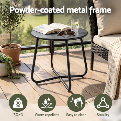 Gardeon Outdoor Side Table Steel Frame for Patio Balcony Garden Black - Image 5