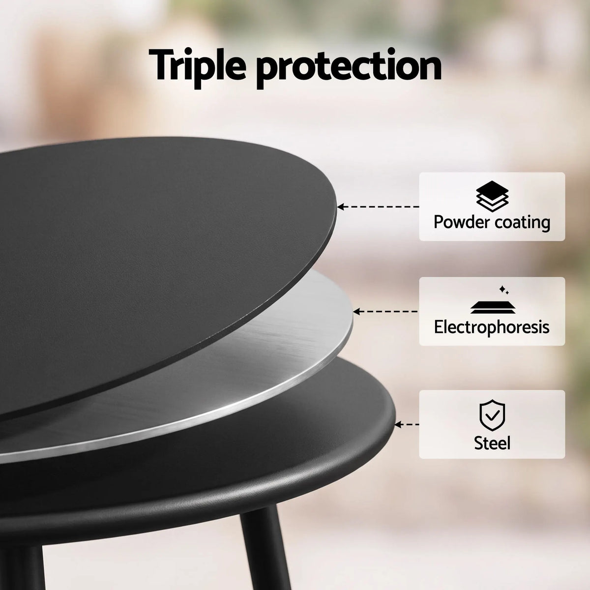 Gardeon Outdoor Side Table Steel Frame for Patio Balcony Garden Black - Image 6