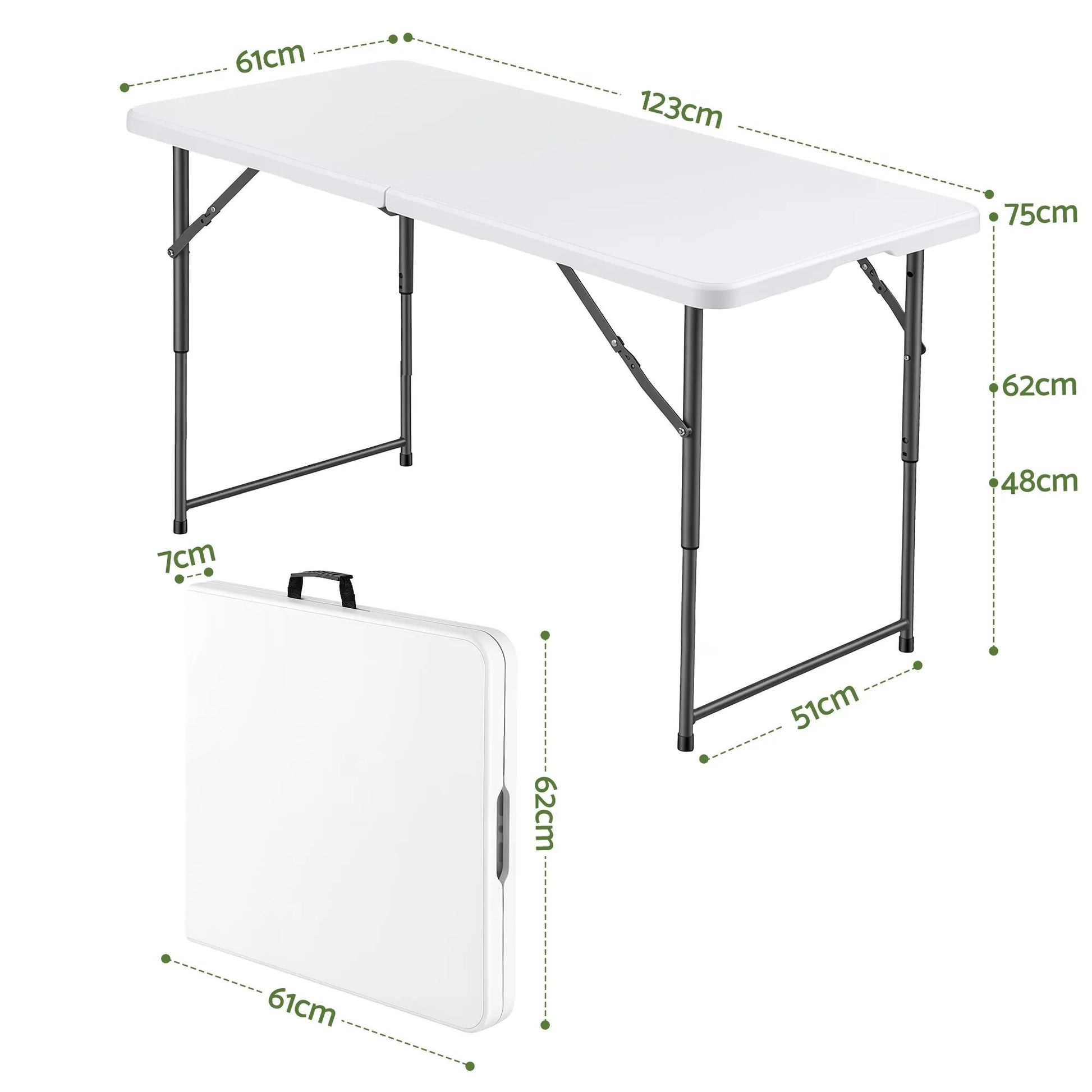 Gardeon 123cm Folding Table Portable Fold-in-Half with Handle Camping Picnic Adjustable Height - Image 2
