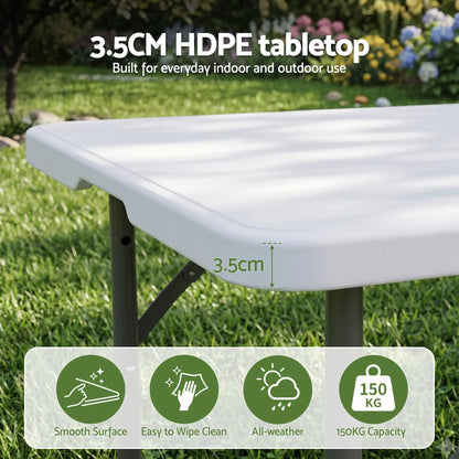 Gardeon 123cm Folding Table Portable Fold-in-Half with Handle Camping Picnic Adjustable Height - Image 5