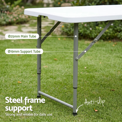 Gardeon 123cm Folding Table Portable Fold-in-Half with Handle Camping Picnic Adjustable Height - Image 6