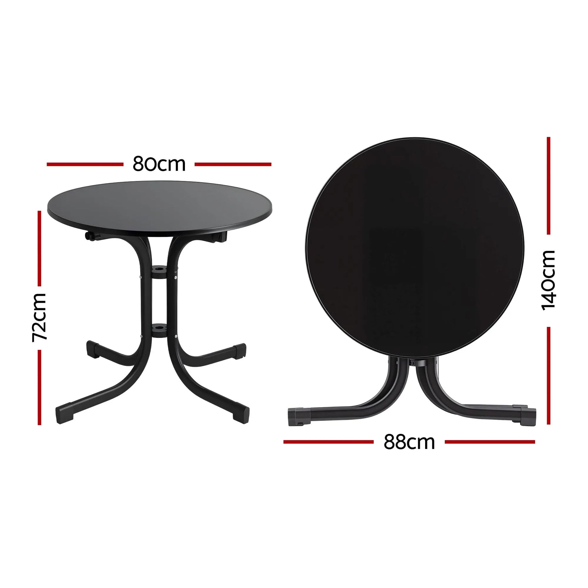 Gardeon Outdoor Side Table 80cm Folding Steel Round Bistro Desk Cafe Patio Furniture Black - Image 2