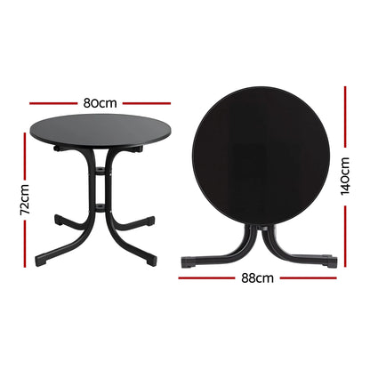 Gardeon Outdoor Side Table 80cm Folding Steel Round Bistro Desk Cafe Patio Furniture Black - Image 2