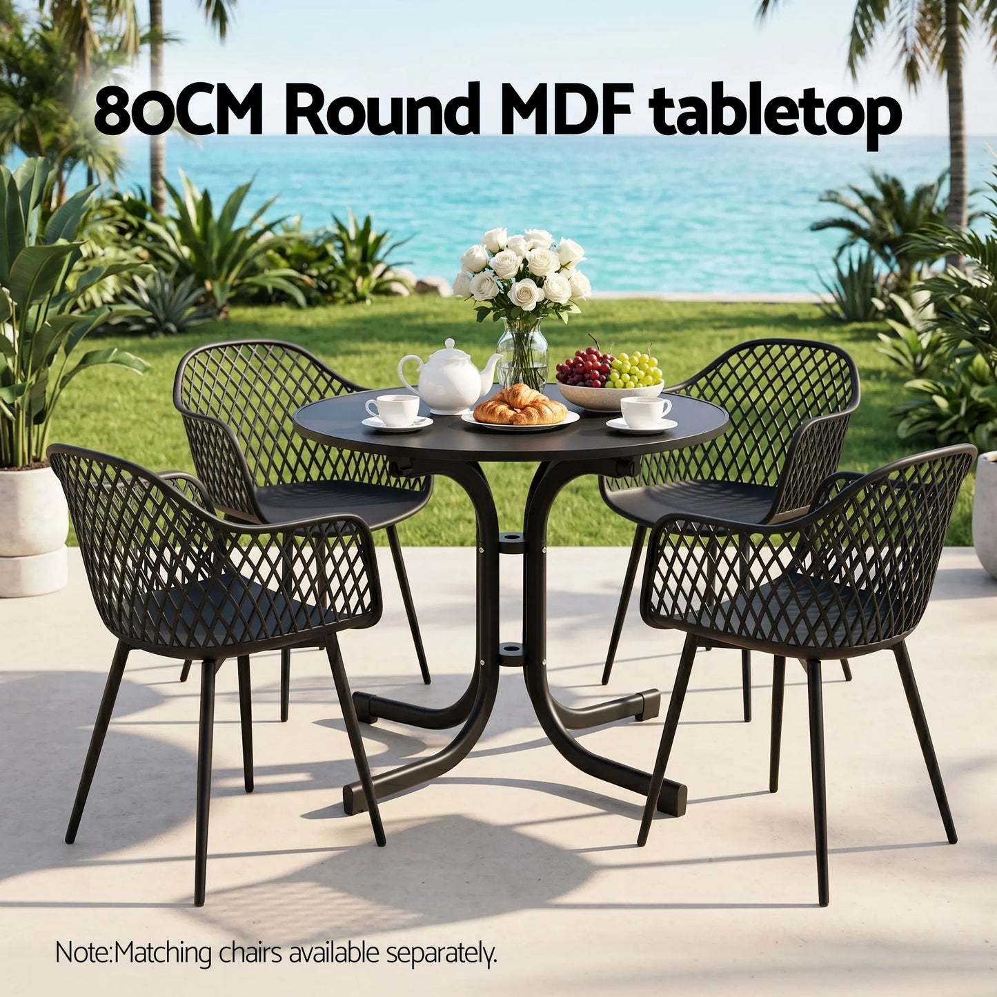 Gardeon Outdoor Side Table 80cm Folding Steel Round Bistro Desk Cafe Patio Furniture Black - Image 4