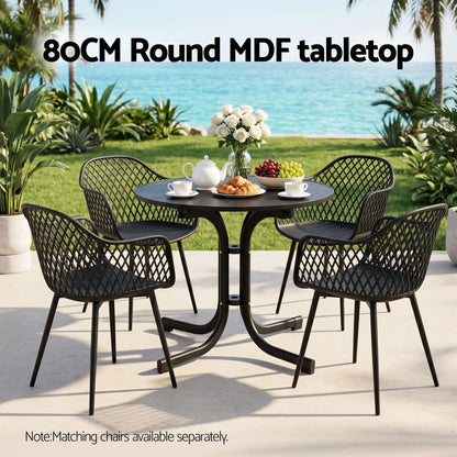 Gardeon Outdoor Side Table 80cm Folding Steel Round Bistro Desk Cafe Patio Furniture Black - Image 4