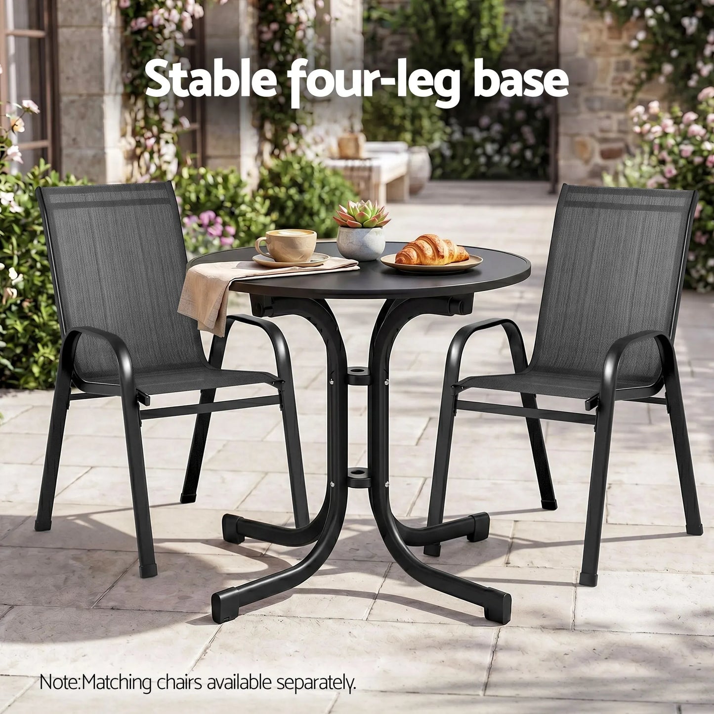 Gardeon Outdoor Side Table 80cm Folding Steel Round Bistro Desk Cafe Patio Furniture Black - Image 6
