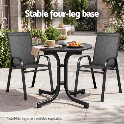 Gardeon Outdoor Side Table 80cm Folding Steel Round Bistro Desk Cafe Patio Furniture Black - Image 6