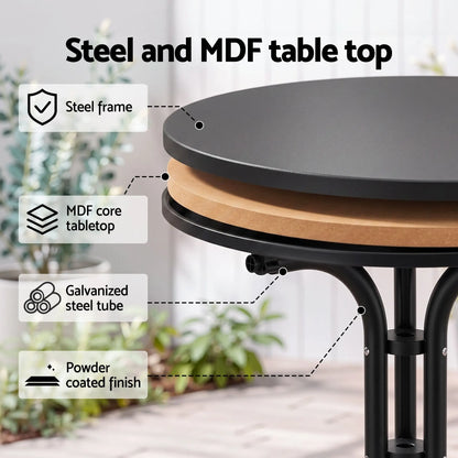 Gardeon Outdoor Side Table 80cm Folding Steel Round Bistro Desk Cafe Patio Furniture Black - Image 7