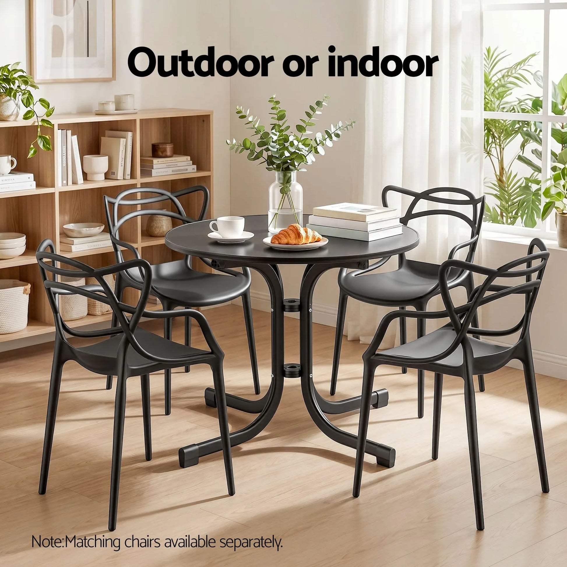 Gardeon Outdoor Side Table 80cm Folding Steel Round Bistro Desk Cafe Patio Furniture Black - Image 8