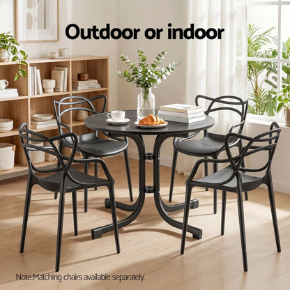 Gardeon Outdoor Side Table 80cm Folding Steel Round Bistro Desk Cafe Patio Furniture Black - Image 8
