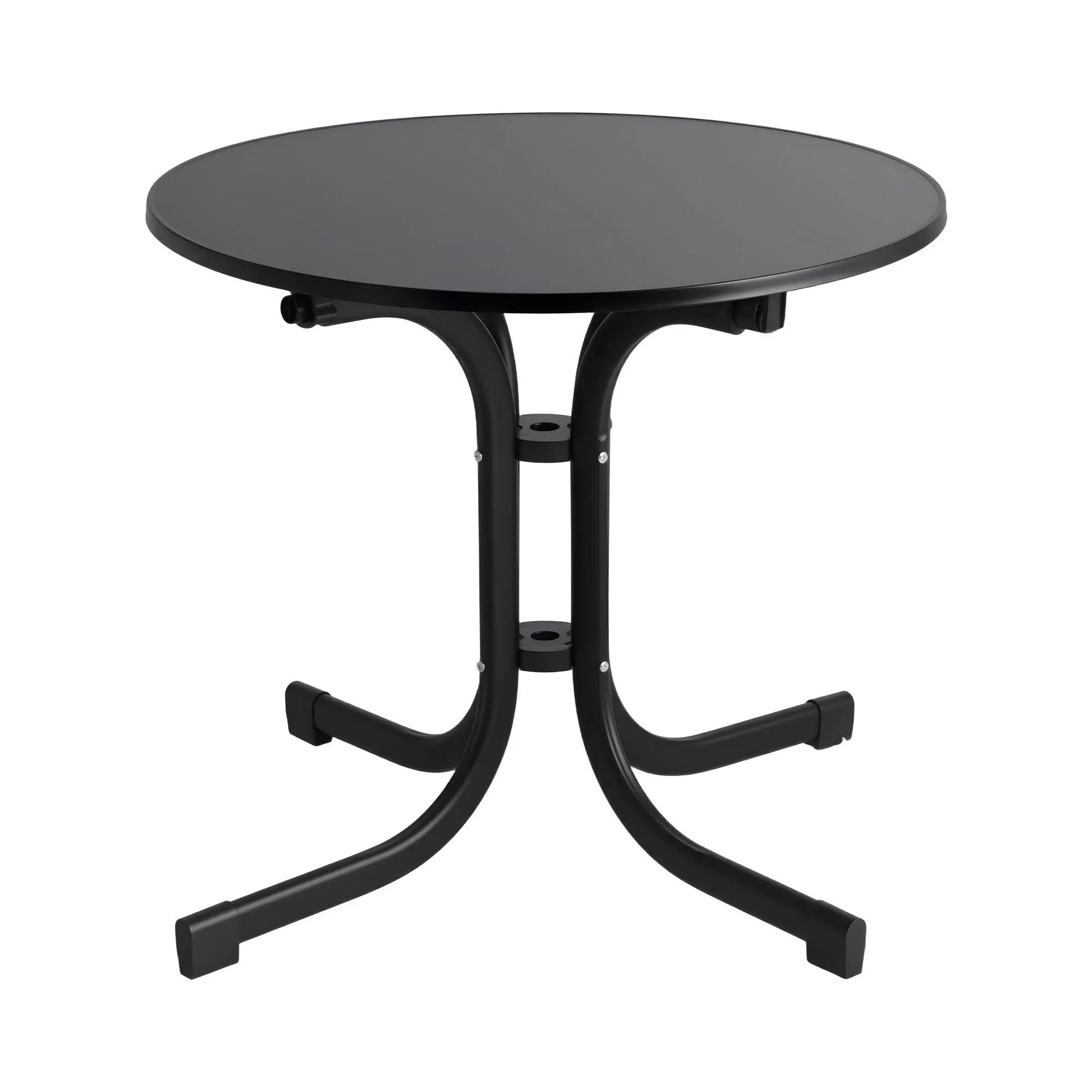 Gardeon Outdoor Side Table 80cm Folding Steel Round Bistro Desk Cafe Patio Furniture Black - Image 9