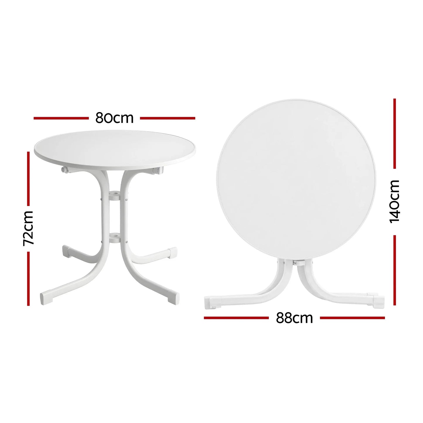 Gardeon Outdoor Side Table 80cm Folding Steel Round Bistro Desk Cafe Patio Furniture White - Image 2