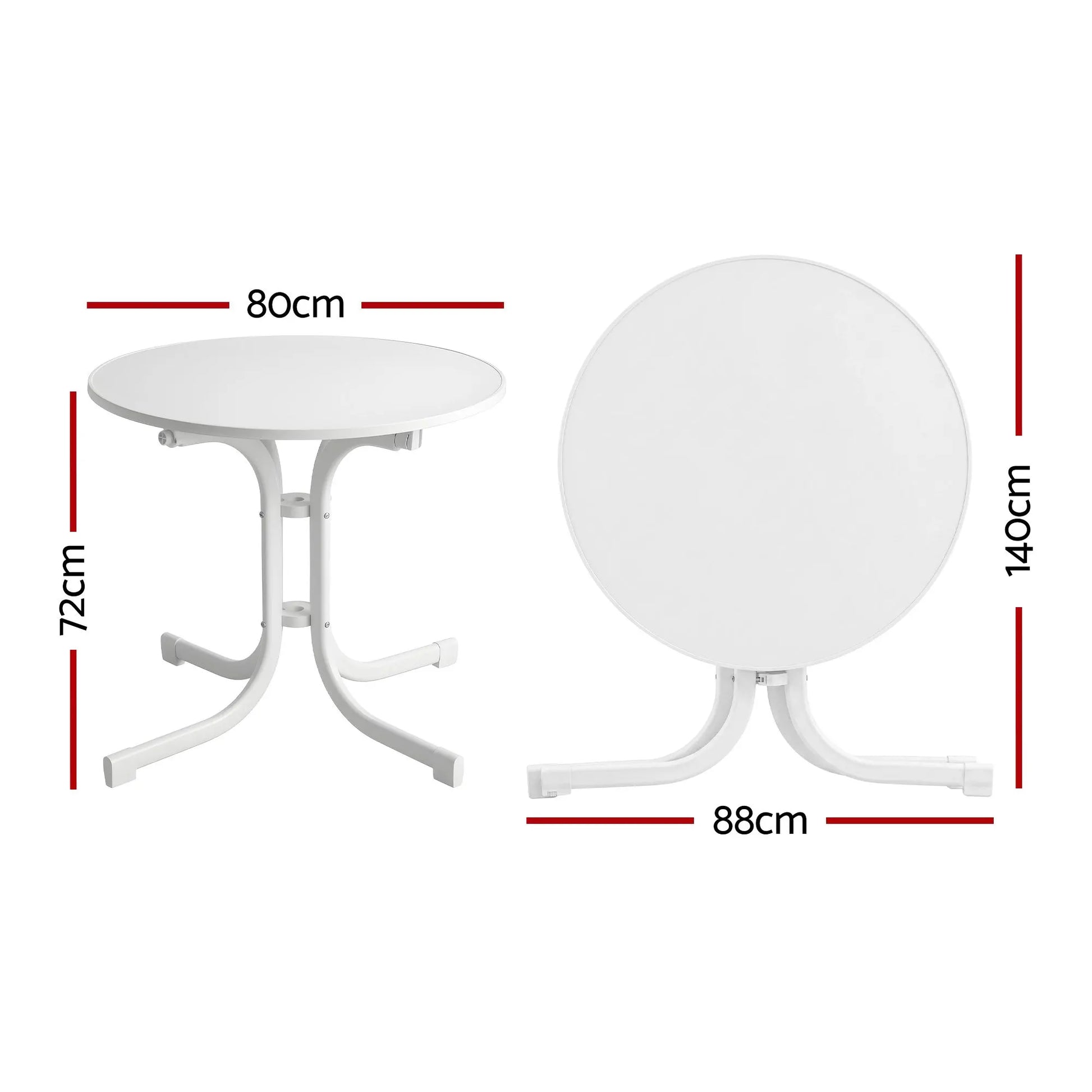 Gardeon Outdoor Side Table 80cm Folding Steel Round Bistro Desk Cafe Patio Furniture White - Image 2