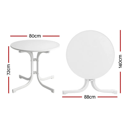 Gardeon Outdoor Side Table 80cm Folding Steel Round Bistro Desk Cafe Patio Furniture White - Image 2