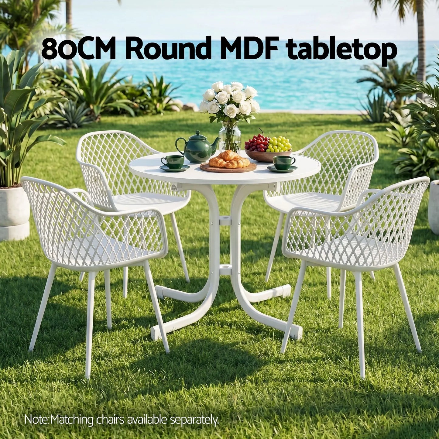 Gardeon Outdoor Side Table 80cm Folding Steel Round Bistro Desk Cafe Patio Furniture White - Image 4