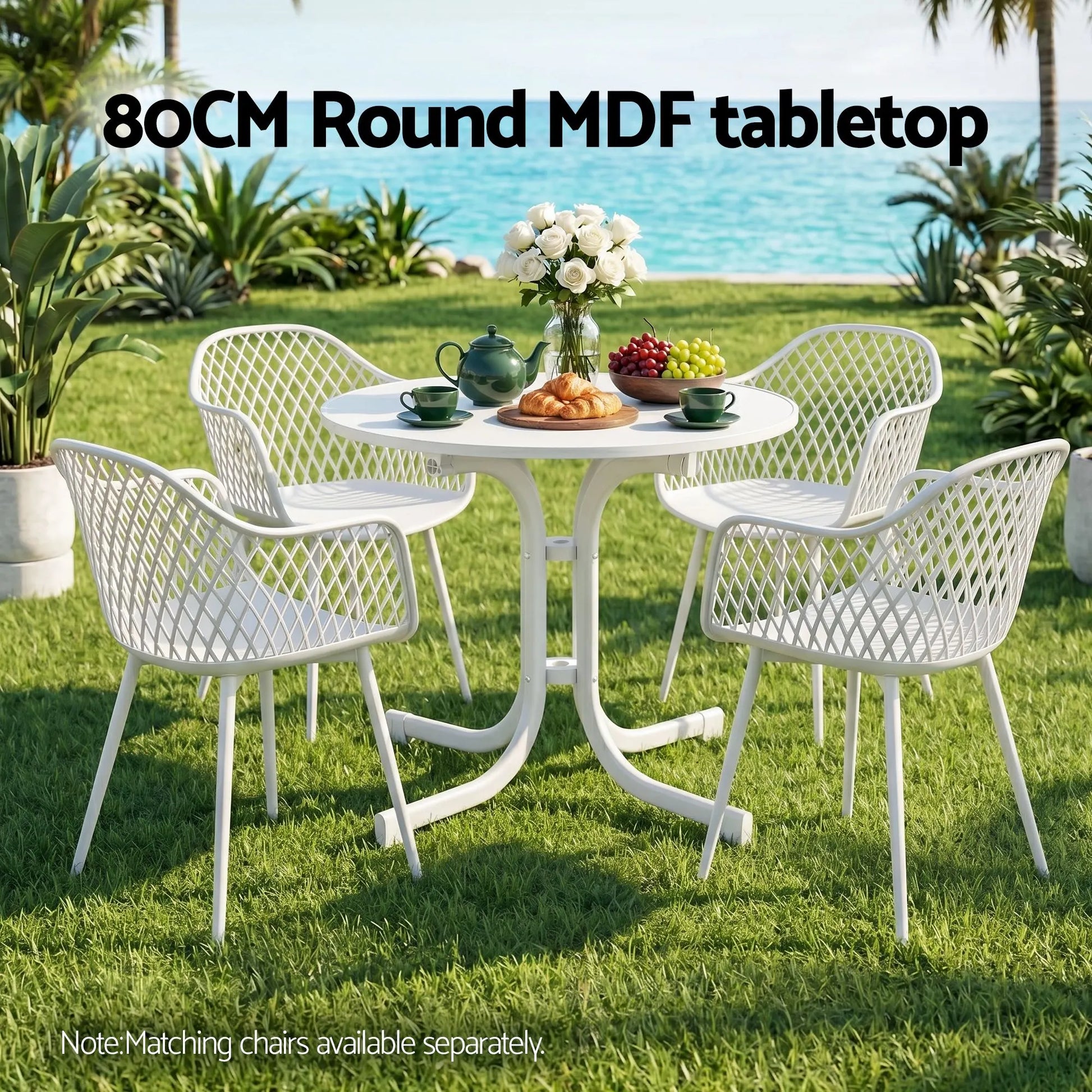 Gardeon Outdoor Side Table 80cm Folding Steel Round Bistro Desk Cafe Patio Furniture White - Image 4