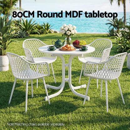 Gardeon Outdoor Side Table 80cm Folding Steel Round Bistro Desk Cafe Patio Furniture White - Image 4