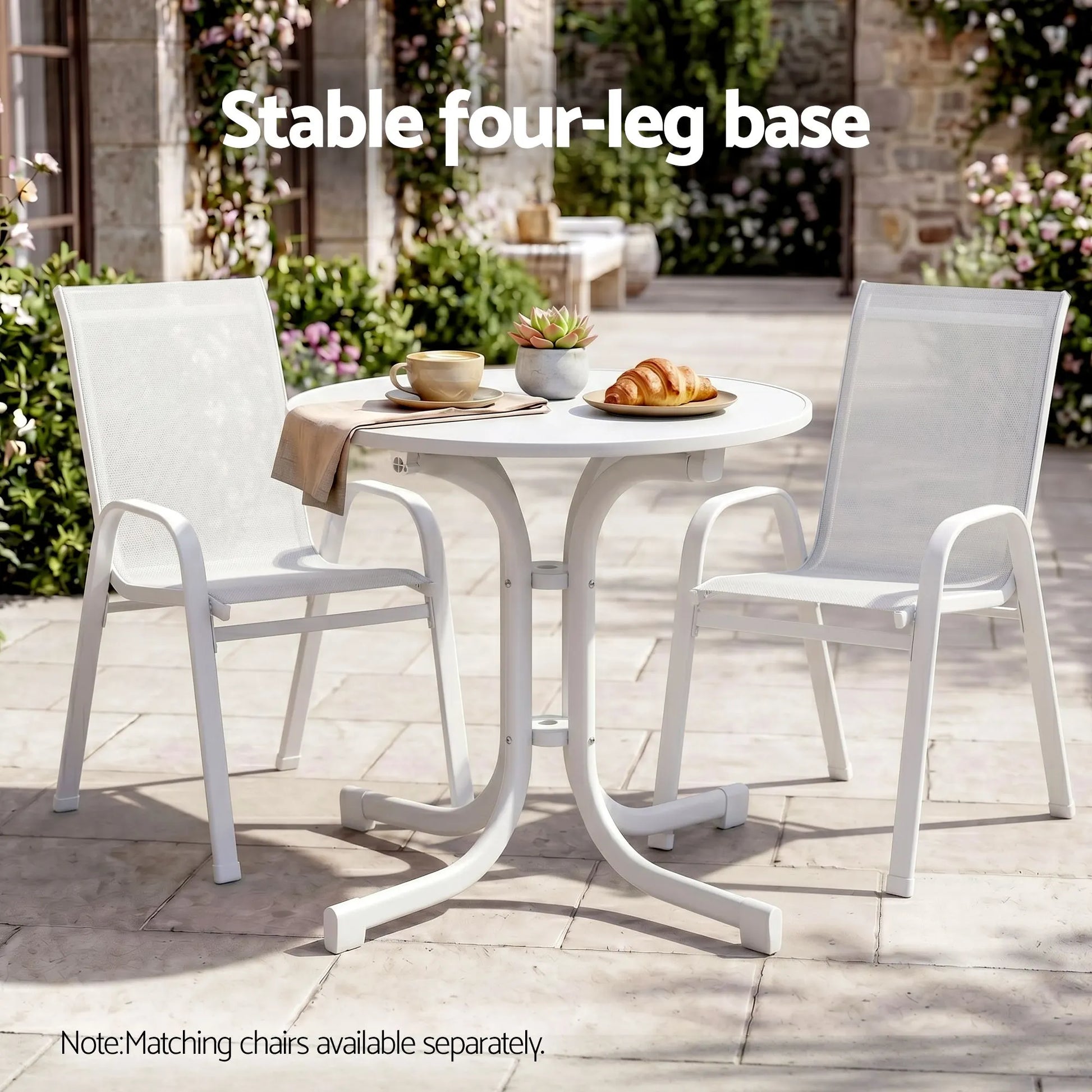 Gardeon Outdoor Side Table 80cm Folding Steel Round Bistro Desk Cafe Patio Furniture White - Image 6
