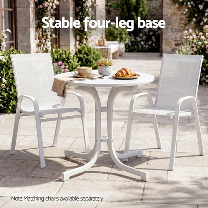 Gardeon Outdoor Side Table 80cm Folding Steel Round Bistro Desk Cafe Patio Furniture White - Image 6