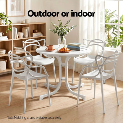 Gardeon Outdoor Side Table 80cm Folding Steel Round Bistro Desk Cafe Patio Furniture White - Image 8