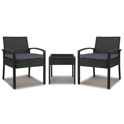 Gardeon 3PC Patio Furniture Bistro Set Wicker Outdoor Lounge Setting Black - Image 8