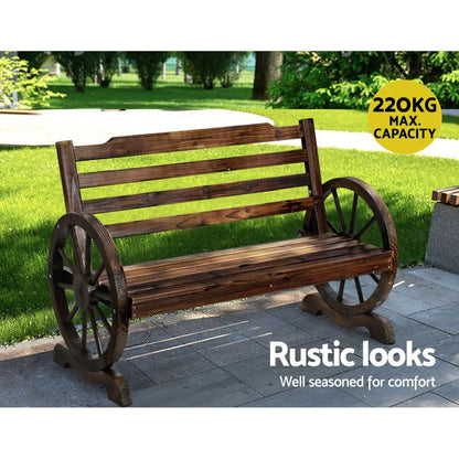 Gardeon Outdoor Garden Bench Wooden 2 Seat Wagon Chair Patio Furniture Brown - Image 4