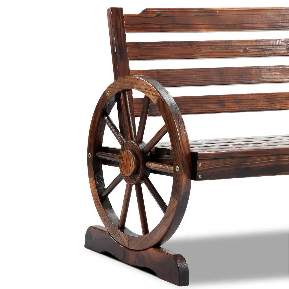 Gardeon Outdoor Garden Bench Wooden 2 Seat Wagon Chair Patio Furniture Brown - Image 7