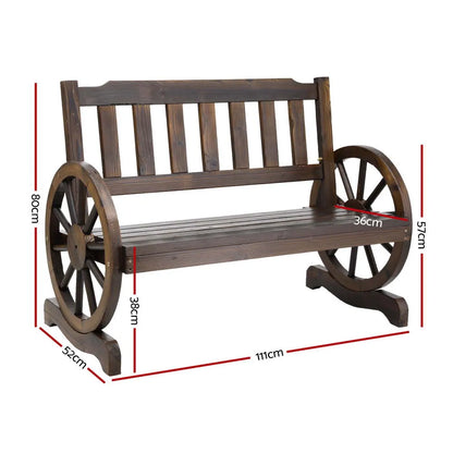 Gardeon Outdoor Garden Bench Wooden 2 Seater Wagon Chair Patio Furniture Brown - Image 2