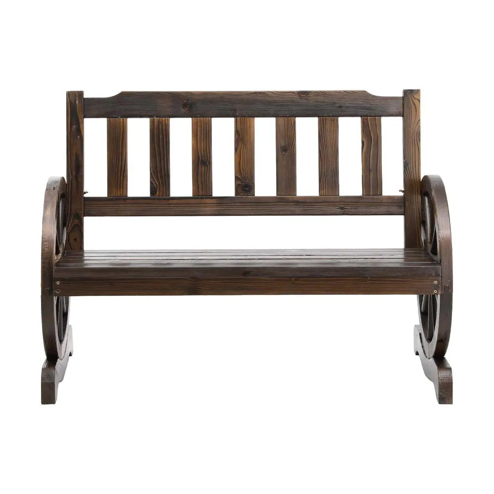Gardeon Outdoor Garden Bench Wooden 2 Seater Wagon Chair Patio Furniture Brown - Image 3