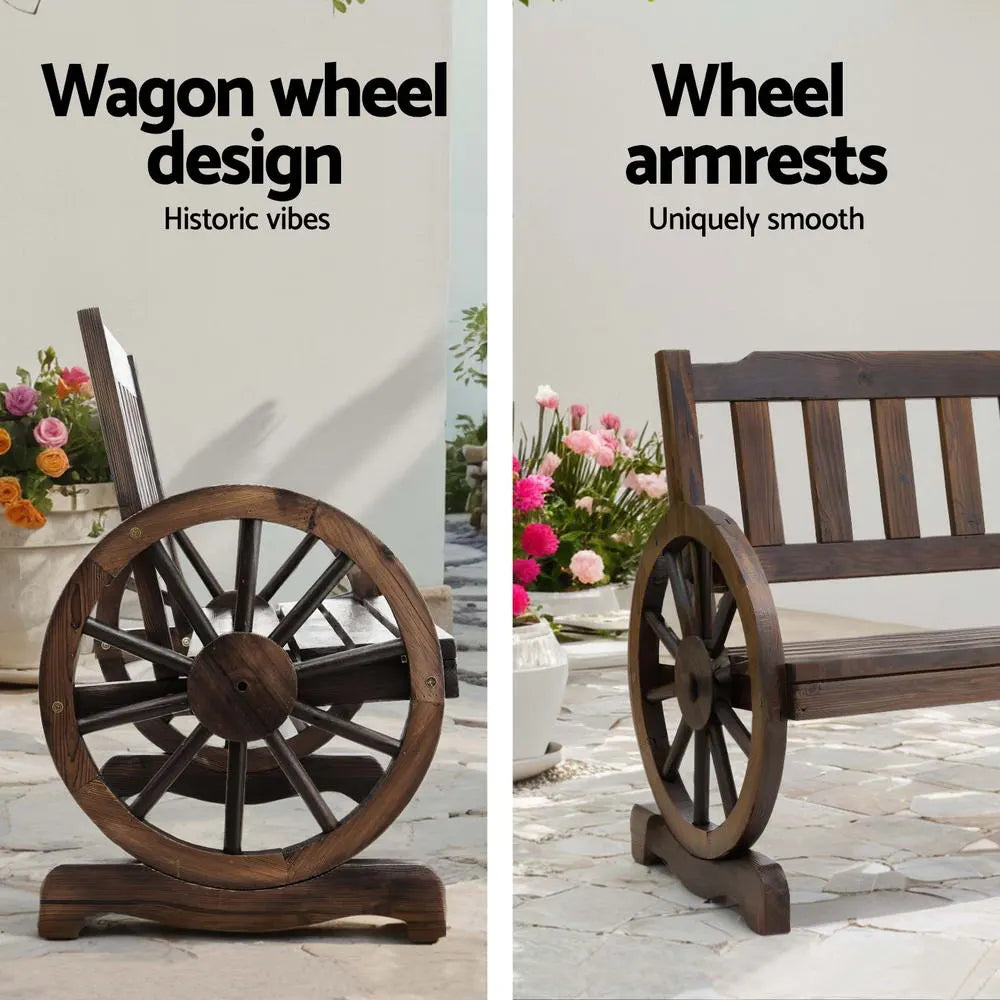 Gardeon Outdoor Garden Bench Wooden 2 Seater Wagon Chair Patio Furniture Brown - Image 4