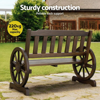Gardeon Outdoor Garden Bench Wooden 2 Seater Wagon Chair Patio Furniture Brown - Image 5