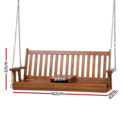 Gardeon Porch Outdoor Swing Chair Patio Furniture Wooden Bench 2 Seat Cup Holder - Image 2