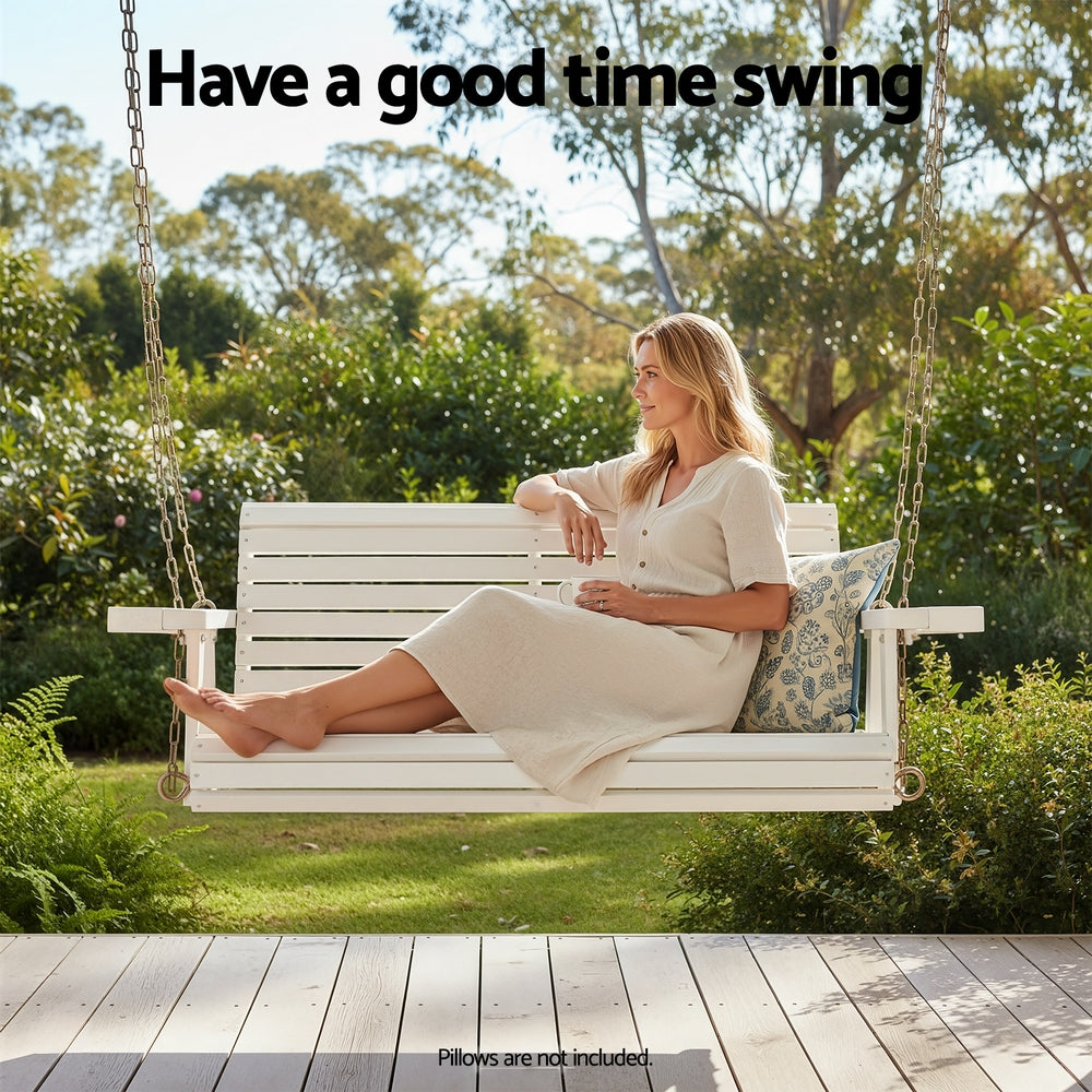 Gardeon Porch Outdoor Swing Chair With Cup Holder Wooden Furniture 2 Seater - Image 4