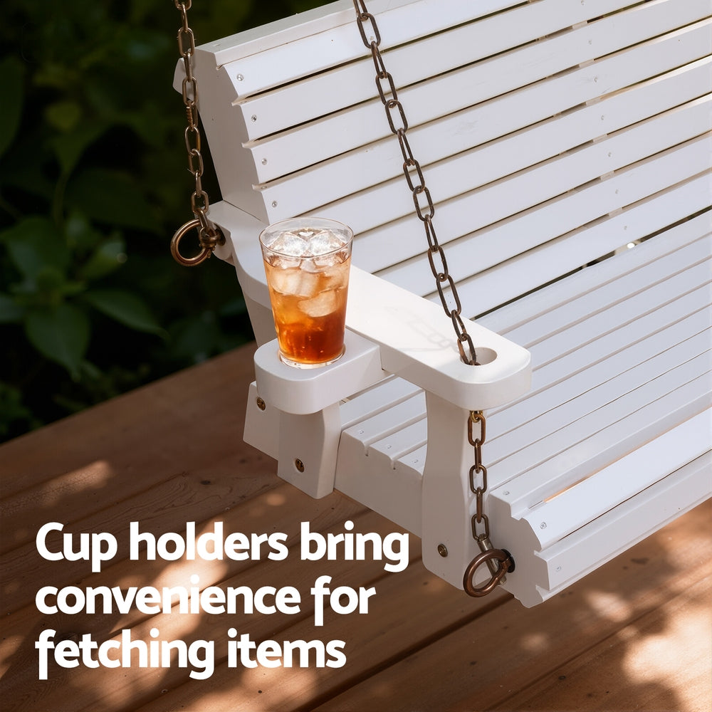 Gardeon Porch Outdoor Swing Chair With Cup Holder Wooden Furniture 2 Seater - Image 5