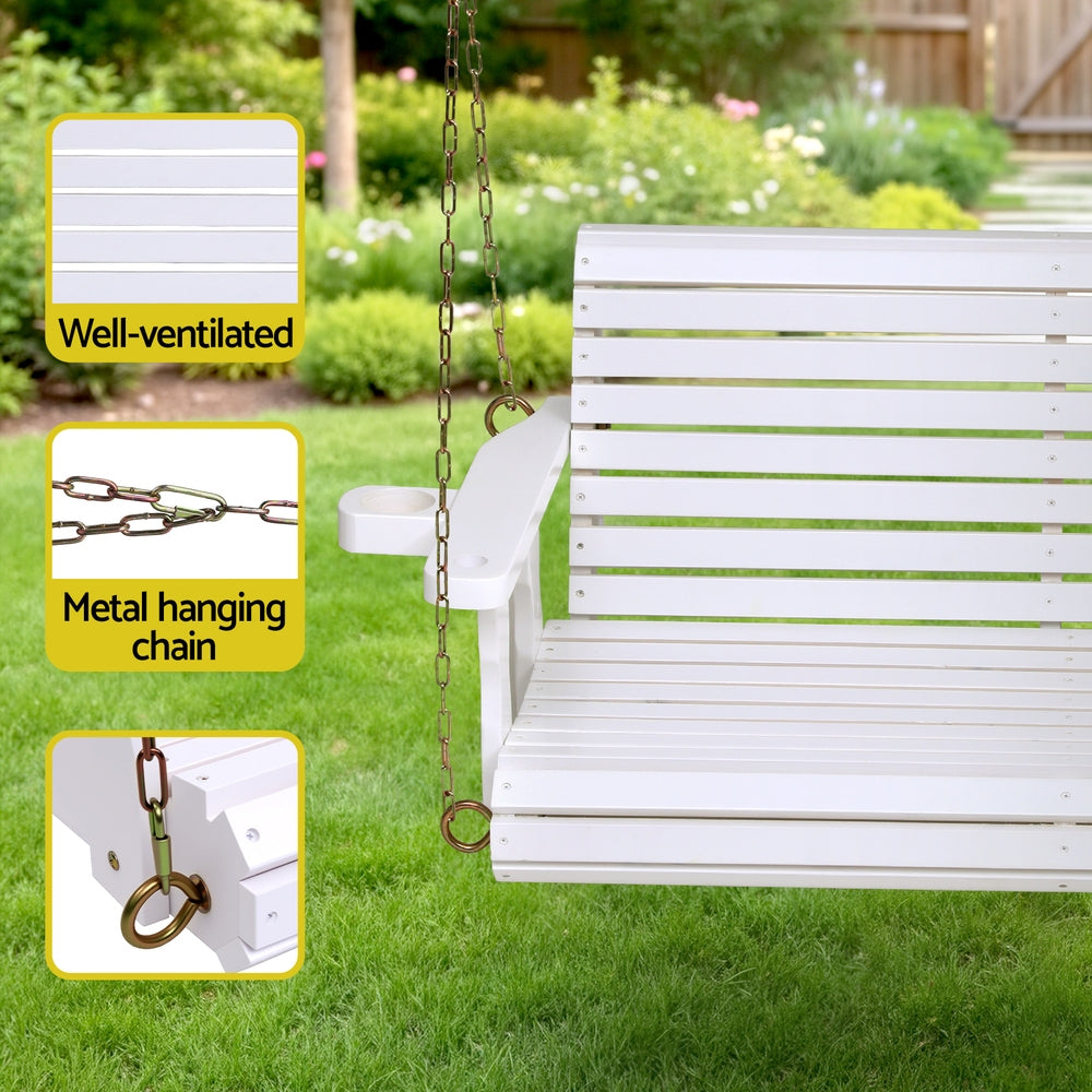 Gardeon Porch Outdoor Swing Chair With Cup Holder Wooden Furniture 2 Seater - Image 6
