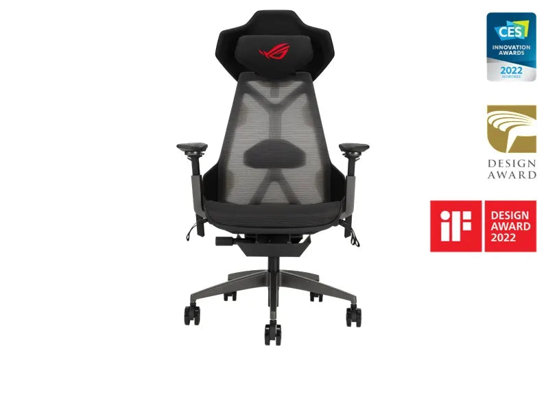 ASUS ROG Destrier Ergo Gaming Chair - Black, 150kg Load, 3D 360° Armrests, 90-135° Tilt, 7cm Lumb...