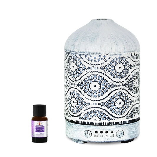 (LS) mbeat® activiva Metal Essential Oil and Aroma Diffuser-Vintage White -100ml Built-in 7 LED c...