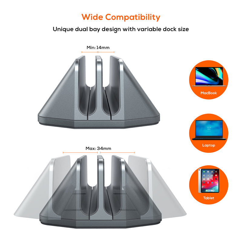 mbeat®  Stage S5 Adjustable Dual Bay Tablet, Laptop and MacBook Vertical Stand Declutter and Orga... - Image 2