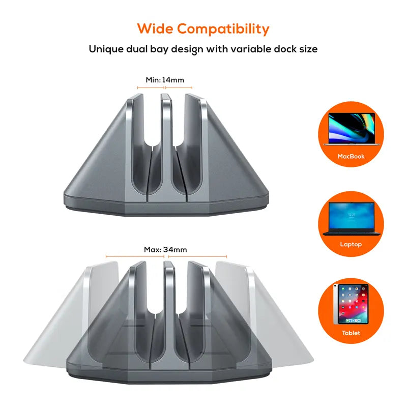 mbeat®  Stage S5 Adjustable Dual Bay Tablet, Laptop and MacBook Vertical Stand Declutter and Orga... - Image 2