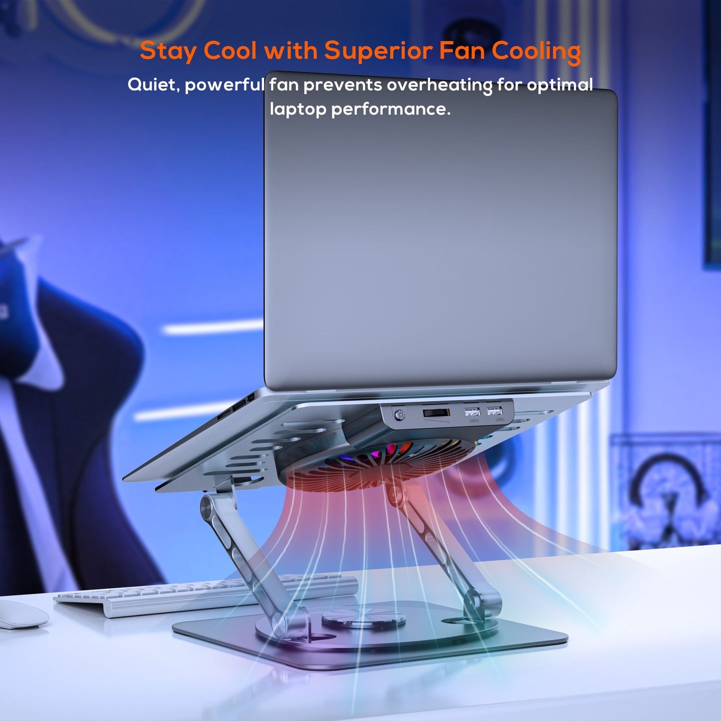 mbeat® Stage S8 Rotating Laptop Stand with RGB Cooling Fan and USB Ports Material: Aluminium allo... - Image 2