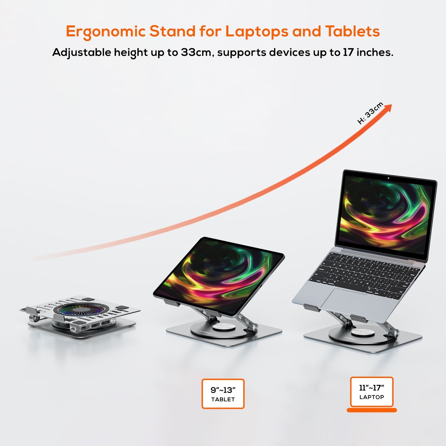 mbeat® Stage S8 Rotating Laptop Stand with RGB Cooling Fan and USB Ports Material: Aluminium allo... - Image 3